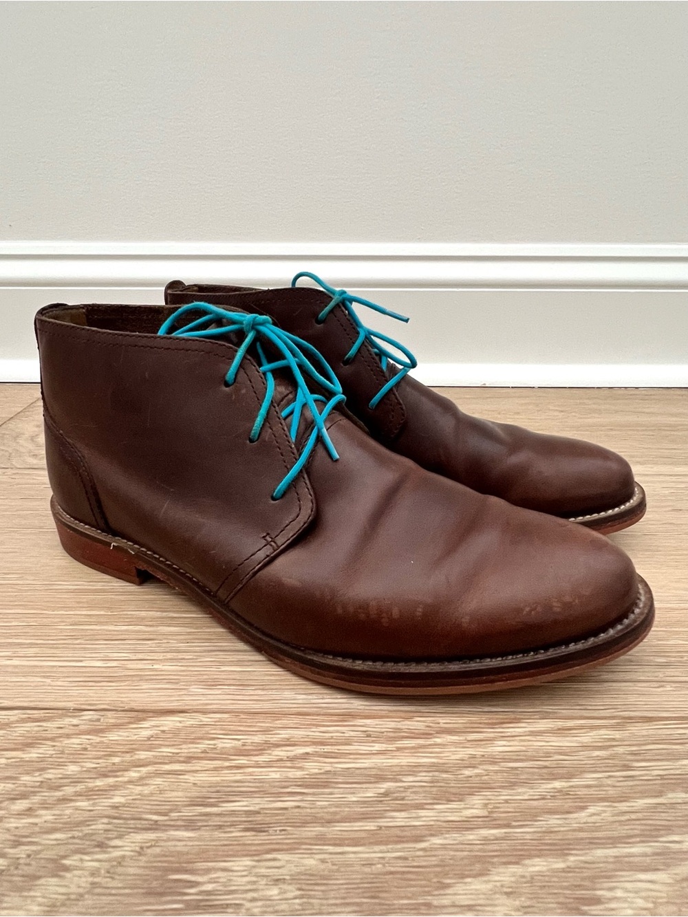 J Shoes Monarch Leather Chukka Boot Teal Laces Men’s Size US 8.5